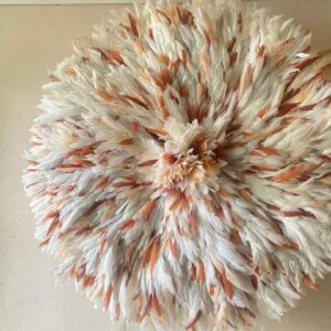 White Juju hat with peach feather speckles