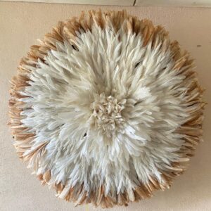 White Juju Hat Wall decor with Beige Feather Edges