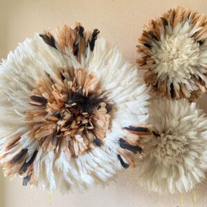 Natural Cream & Beige Feather Juju Hat Decor trio set