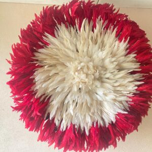 White Juju Hat Wall decor with Red Feather Edges
