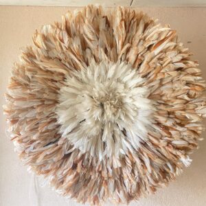 Beige Juju hat with White feather center