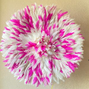 White Juju Hat Wall Decor with fuchsia feather Speckle