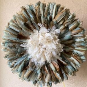 Tan Green juju hat wth white feather center