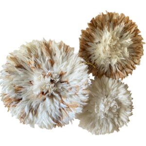 White and beige juju hat Trio set - Feather Wall Hanging