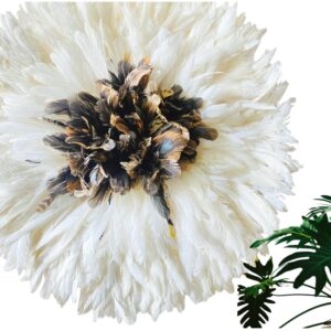 White juju hat with black feather center  | Handmade African Headdress