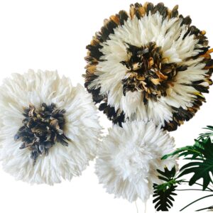 Natural Cream & Black Feather Juju Hat Decor set