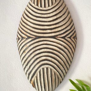 Hand carved wooden shield - White and black living room wall art